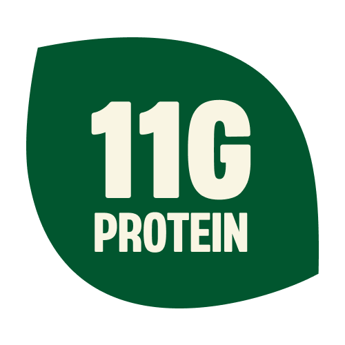 Green circular badge with white text reading "11G PROTEIN" for pistachio chocolate product