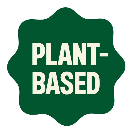 Green star-shaped badge with white text reading "PLANT-BASED"