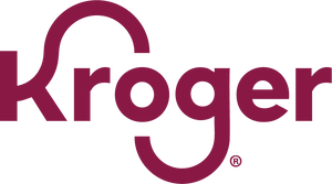 Kroger logo in burgundy text with curved design element above the "K"