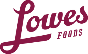 Lowe's Foods logo in burgundy script lettering with "FOODS" in smaller block text beneath