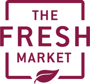 The Fresh Market logo in burgundy text with decorative border and leaf accent on white background