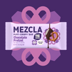 MEZCLA Chocolate Pretzel Puff-Crispy Bar package with purple design, showing 11g protein and 160 calories, featuring pretzel with chocolate drip illustration