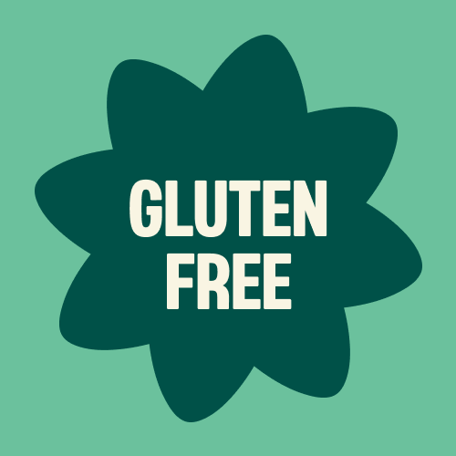 Green star-shaped badge with white "GLUTEN FREE" text on teal background