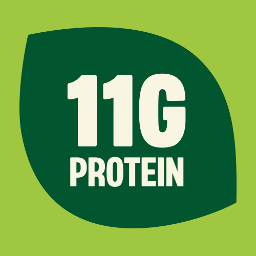 Green circular badge with white text reading "11G PROTEIN" on lime green background